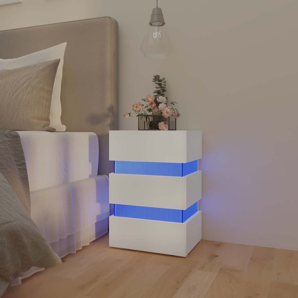 vidaXL Нощно шкафче с LED бяло 45x35x67 см инженерно дърво