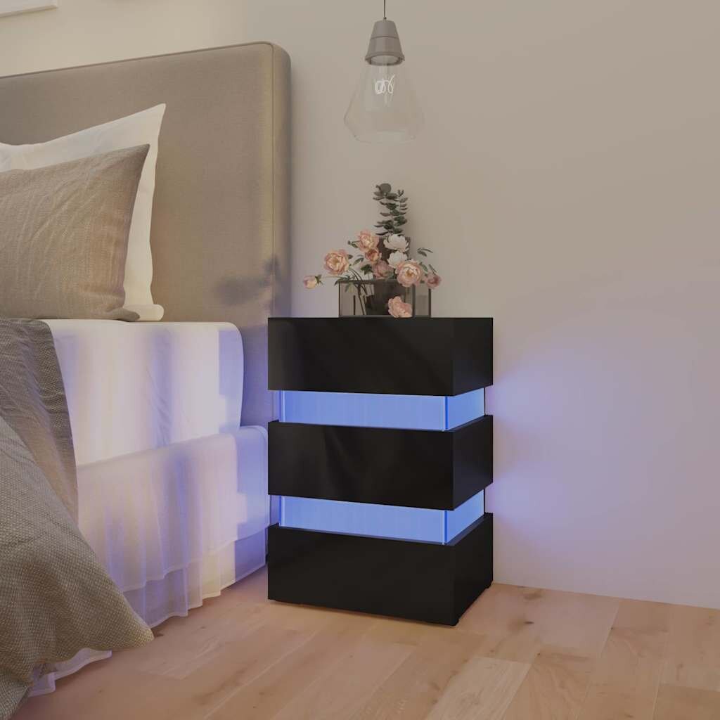 vidaXL Нощно шкафче с LED черен гланц 45x35x67 см инженерно дърво