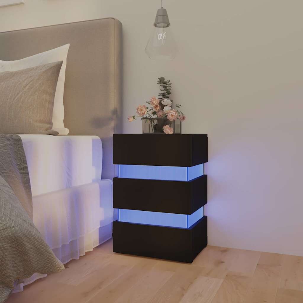 vidaXL Нощно шкафче с LED черно 45x35x67 см инженерно дърво