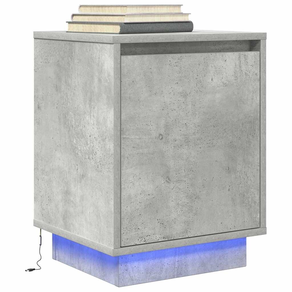 vidaXL нощно шкафче с LED осветление Бетон сив 38x34x50 cm