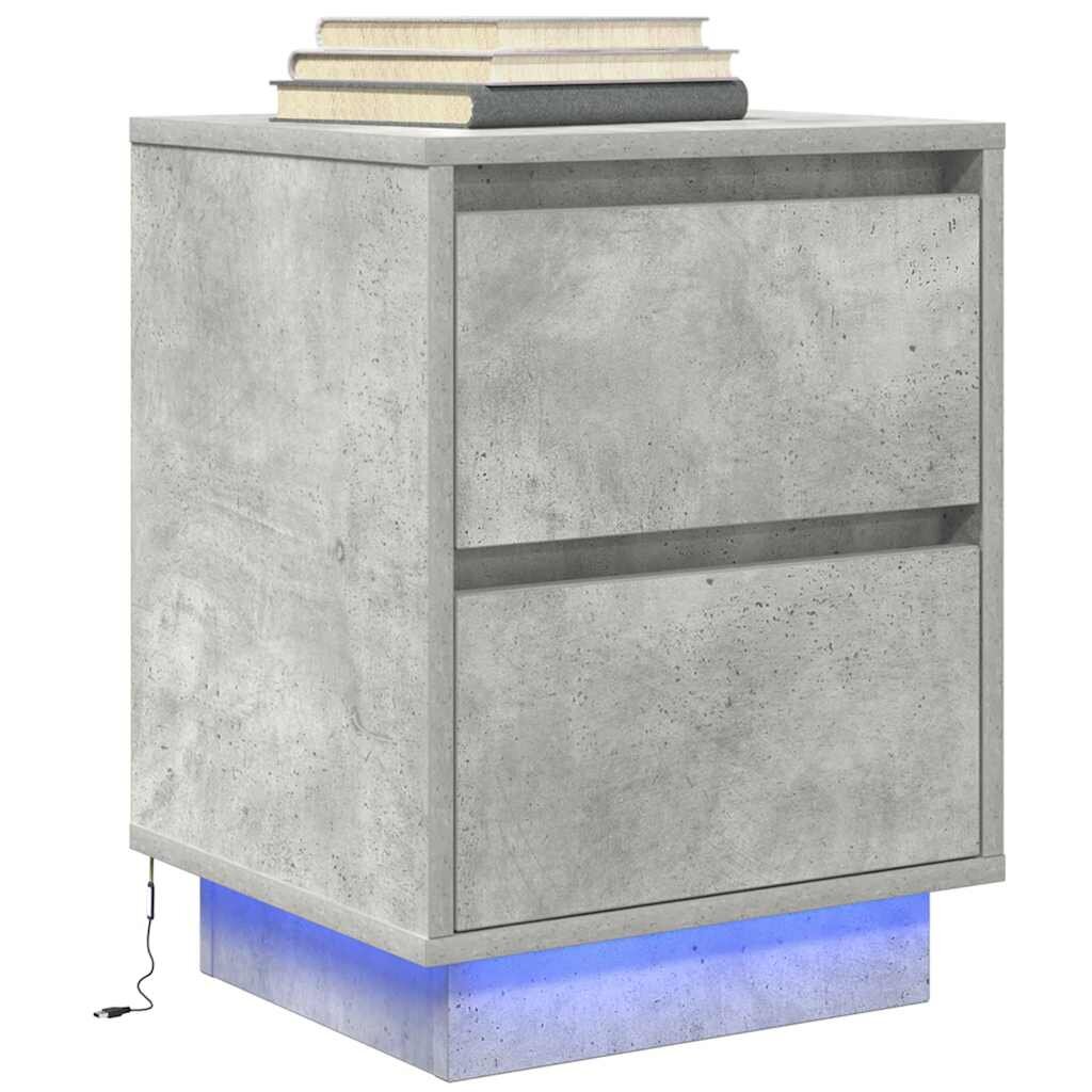 vidaXL нощно шкафче с LED осветление Бетон сив 38x34x50 cm