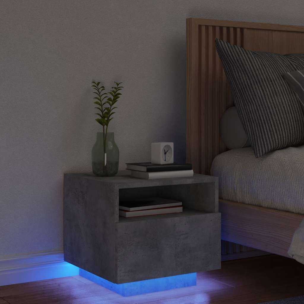vidaXL Нощно шкафче с LED осветление бетонно сив 40x39x37 см