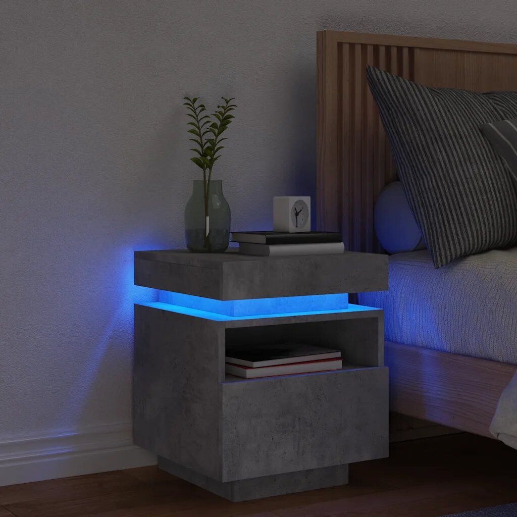vidaXL Нощно шкафче с LED осветление бетонно сив 40x39x485 см