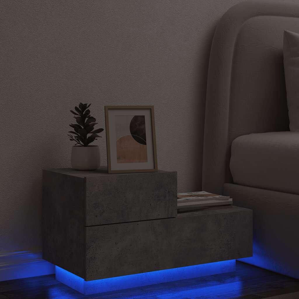 vidaXL Нощно шкафче с LED осветление бетонно сив 70x36x405 см