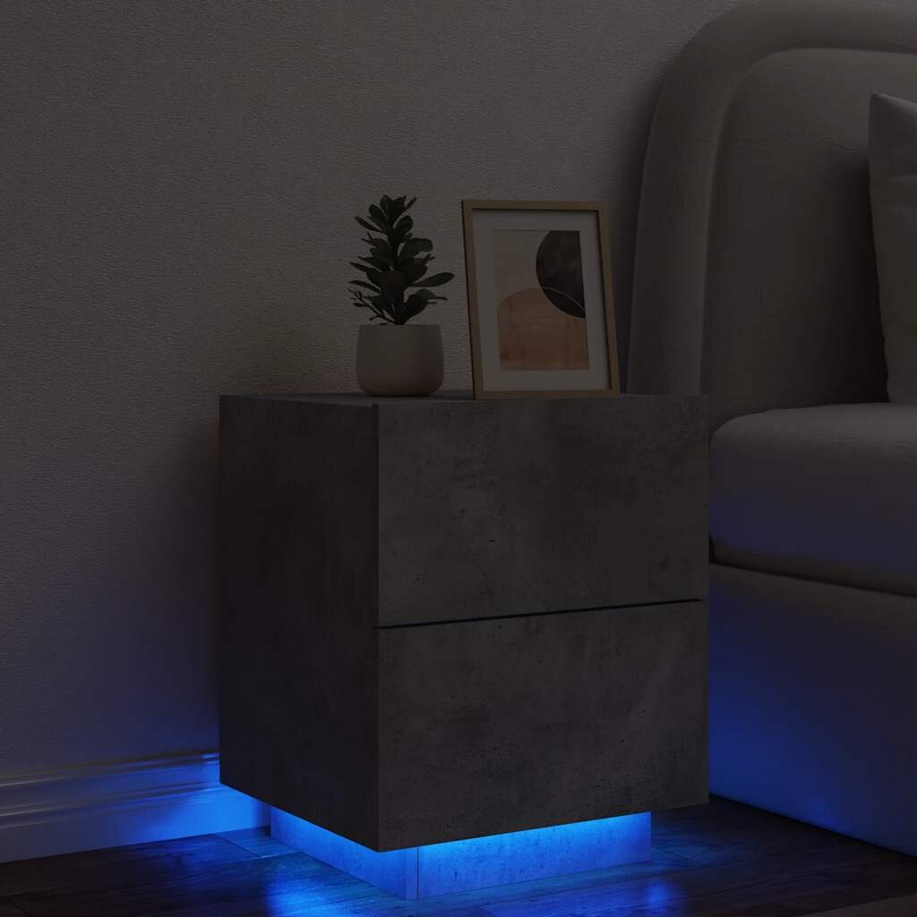 vidaXL Нощно шкафче с LED осветление бетонно сив инженерно дърво