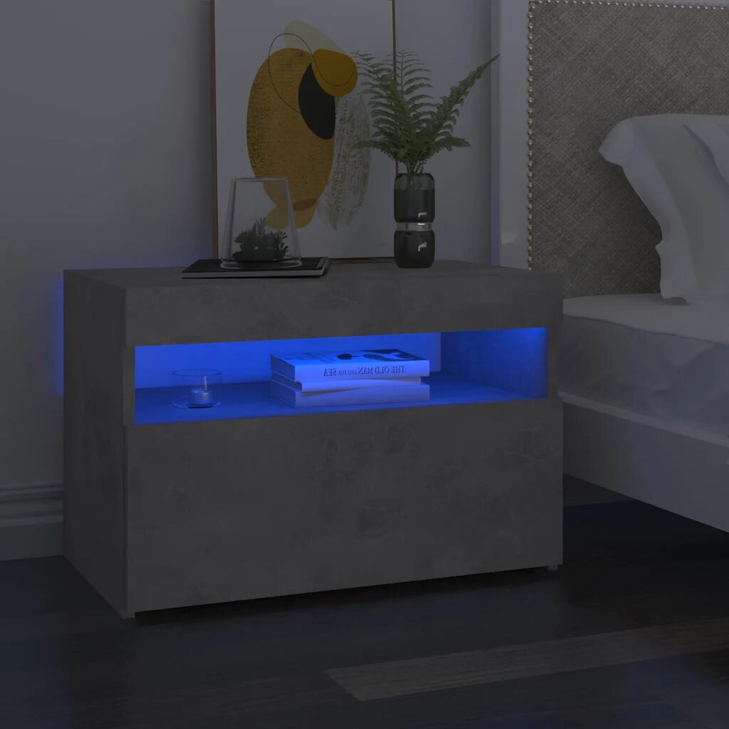 vidaXL Нощно шкафче с LED осветление бетонно сиво 60x35x40 см