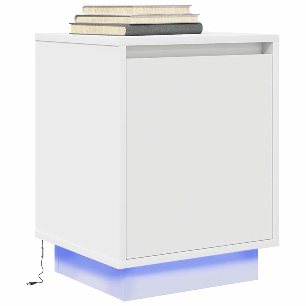 vidaXL Нощно шкафче с LED осветление бяло 38x34x50 cm