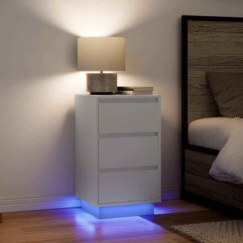 vidaXL Нощно шкафче с LED осветление бяло 38x34x65 cm