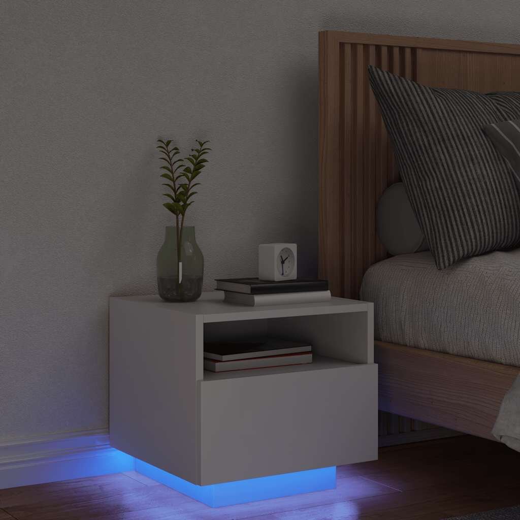 vidaXL Нощно шкафче с LED осветление бяло 40x39x37 см