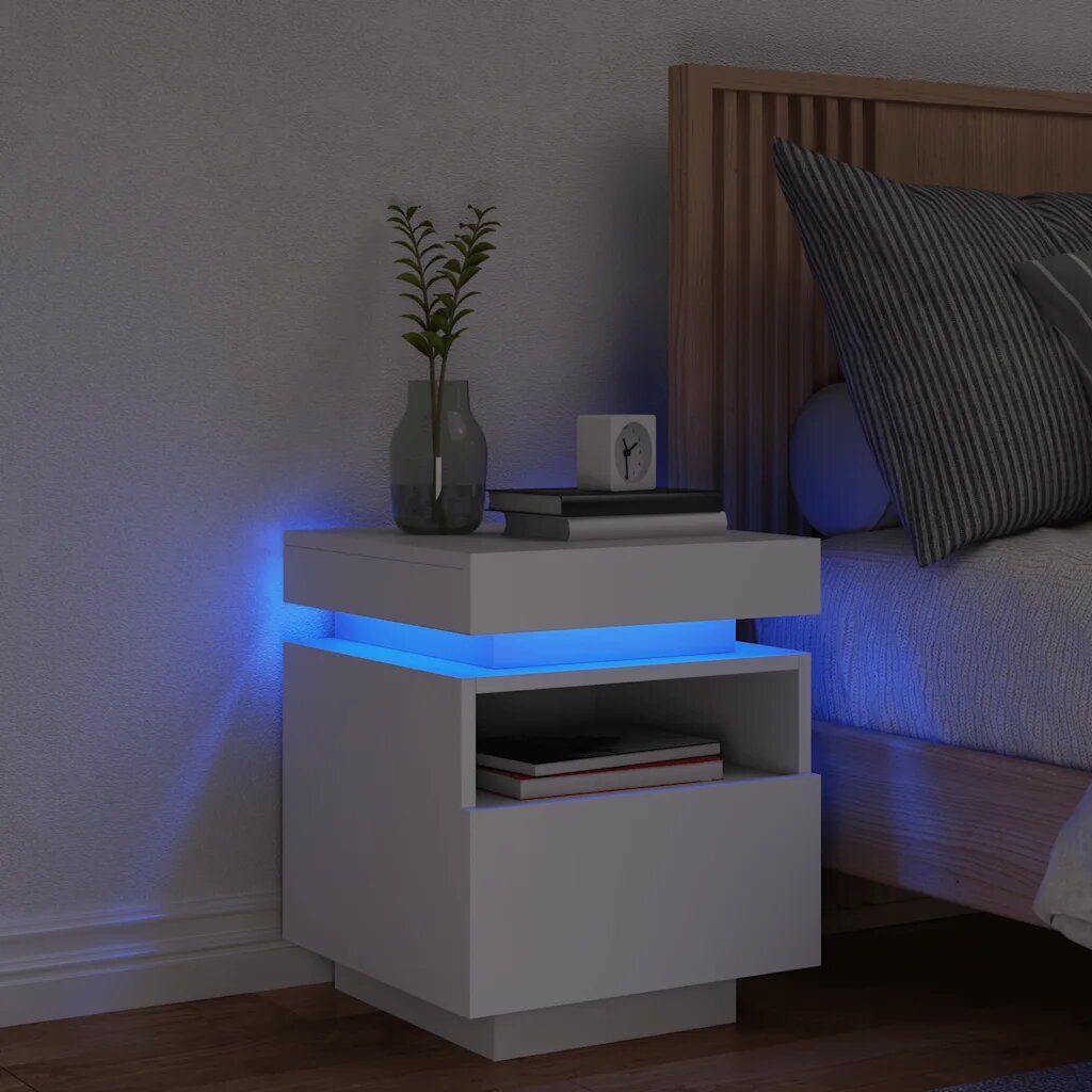 vidaXL Нощно шкафче с LED осветление бяло 40x39x485 см