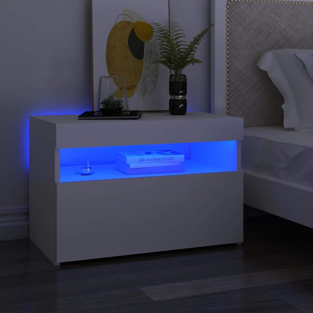 vidaXL Нощно шкафче с LED осветление бяло 60x35x40 см инженерно дърво