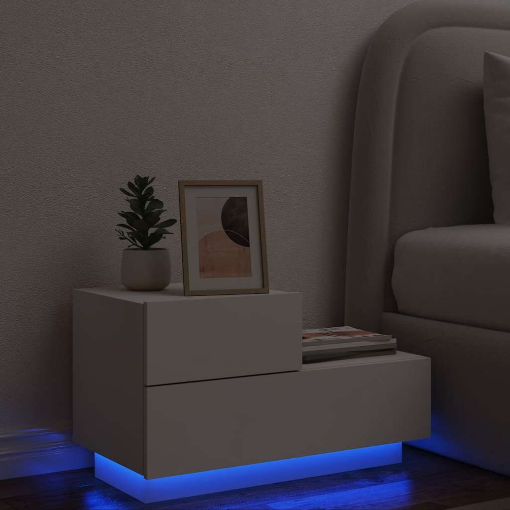 vidaXL Нощно шкафче с LED осветление бяло 70x36x405 см