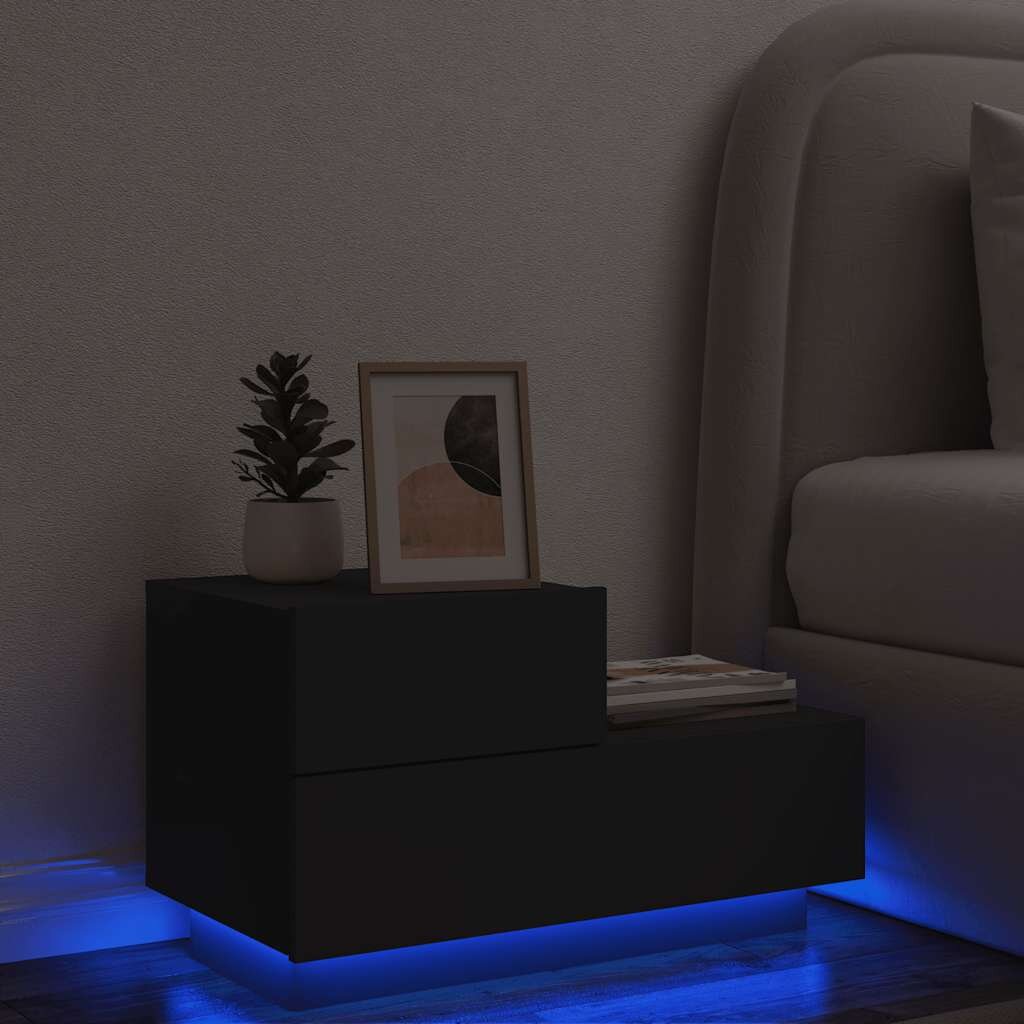 vidaXL Нощно шкафче с LED осветление черни 70x36x405 см