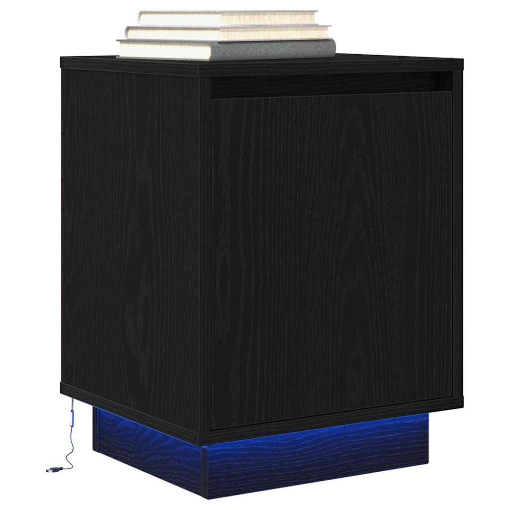 vidaXL Нощно шкафче с LED осветление черно 38x34x50 cm