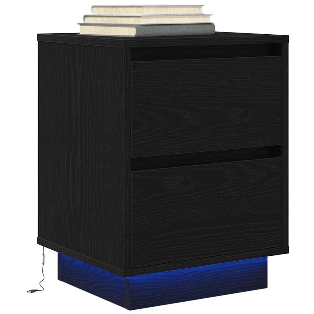 vidaXL Нощно шкафче с LED осветление черно 38x34x50 cm