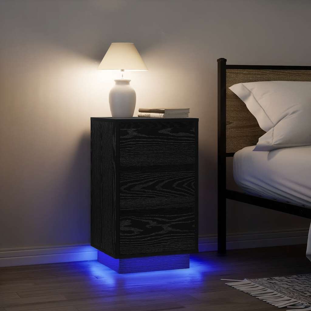 vidaXL Нощно шкафче с LED осветление черно 38x34x65 cm