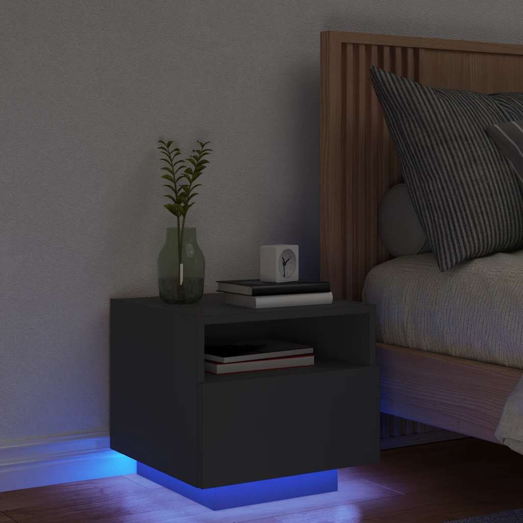 vidaXL Нощно шкафче с LED осветление черно 40x39x37 см