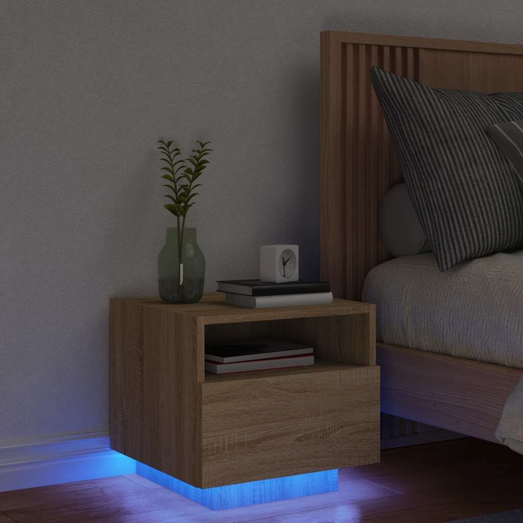 vidaXL Нощно шкафче с LED осветление дъб сонома 40x39x37 см