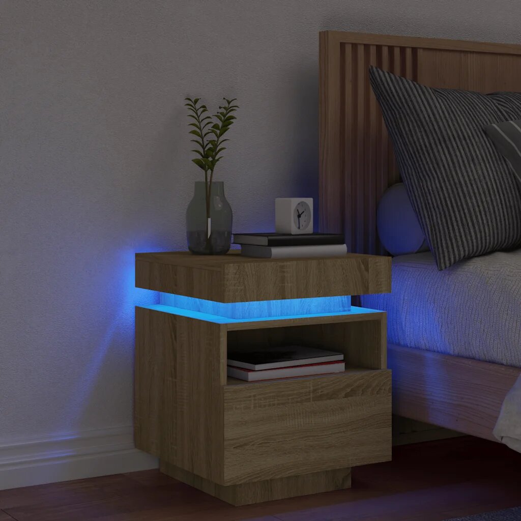 vidaXL Нощно шкафче с LED осветление дъб сонома 40x39x485 см