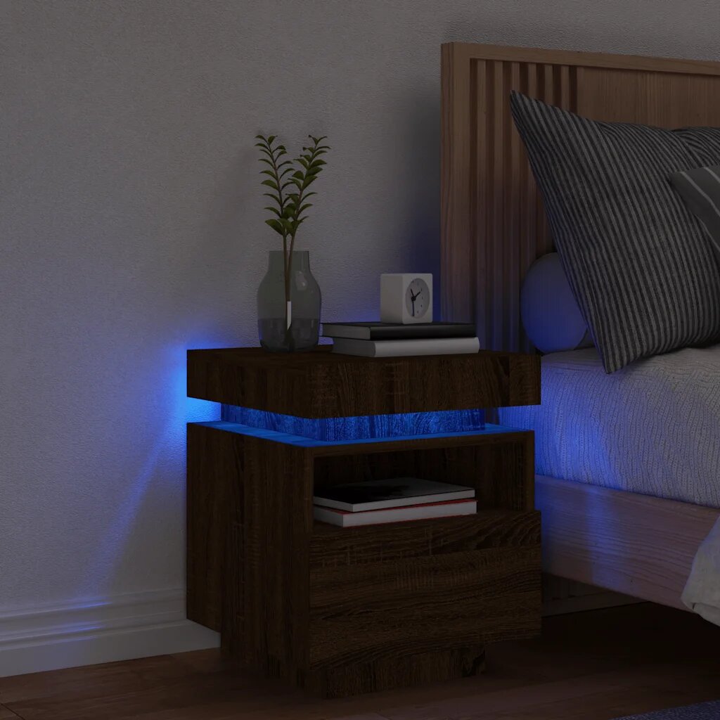 vidaXL Нощно шкафче с LED осветление кафяв дъб 40x39x485 см