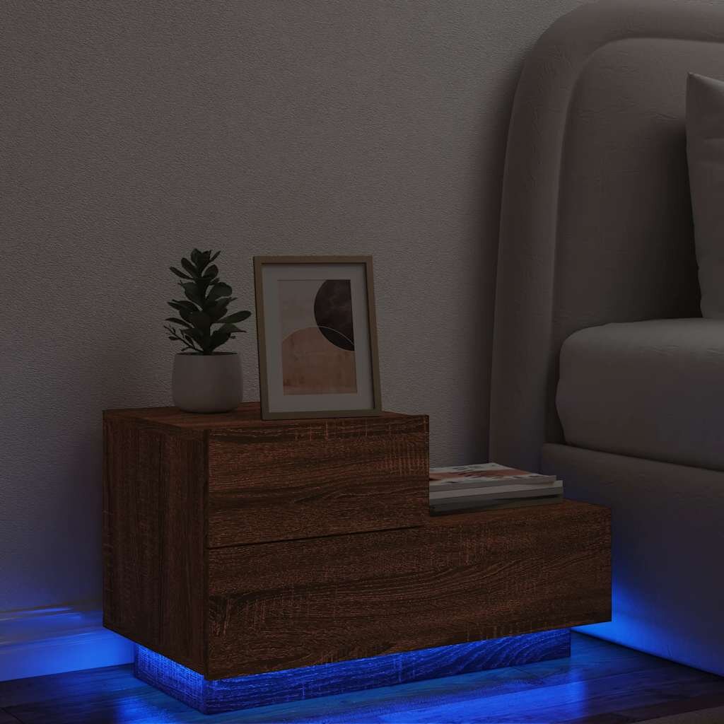 vidaXL Нощно шкафче с LED осветление кафяв дъб 70x36x405 см