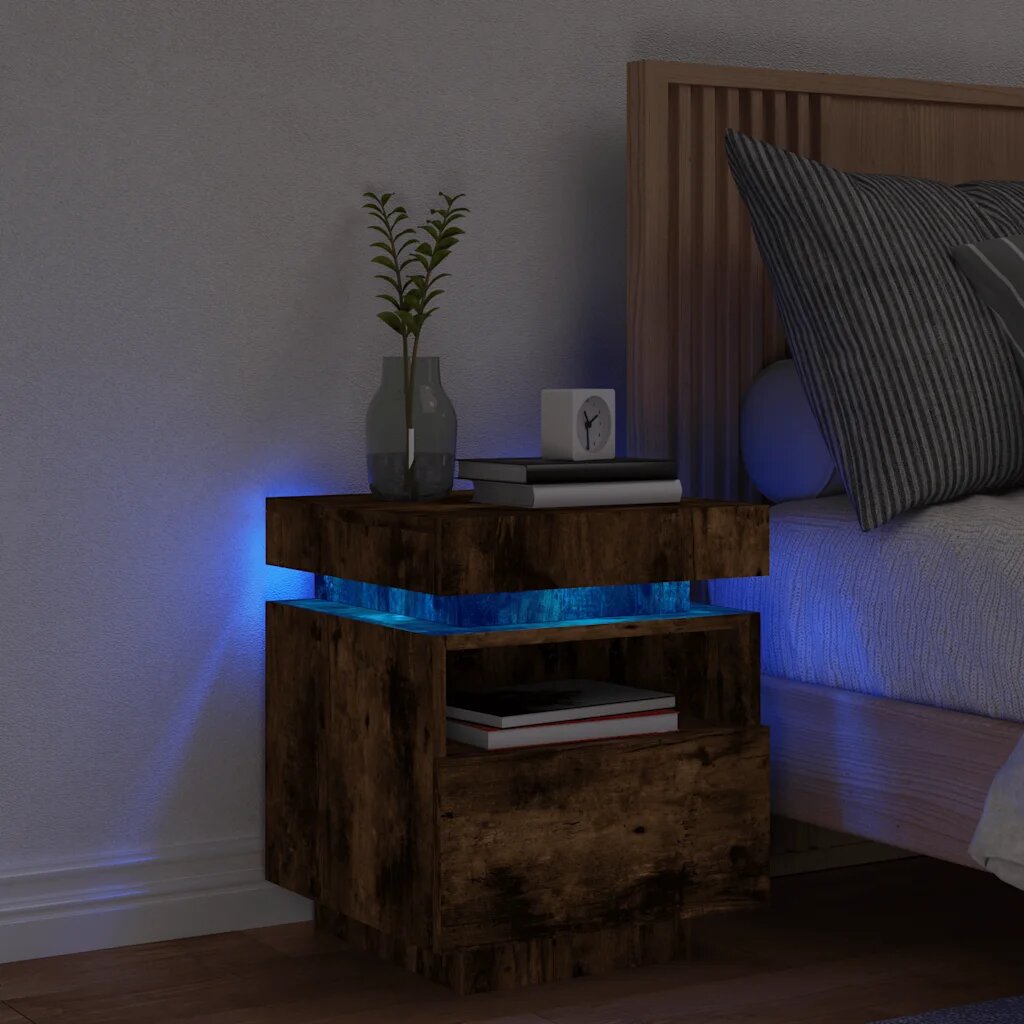 vidaXL Нощно шкафче с LED осветление опушен дъб 40x39x485 см
