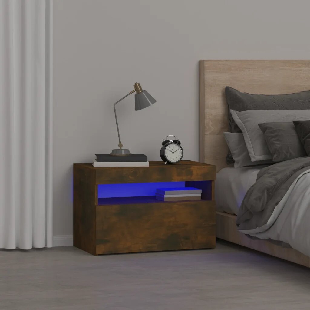 vidaXL Нощно шкафче с LED осветление опушен дъб 60x35x40 см