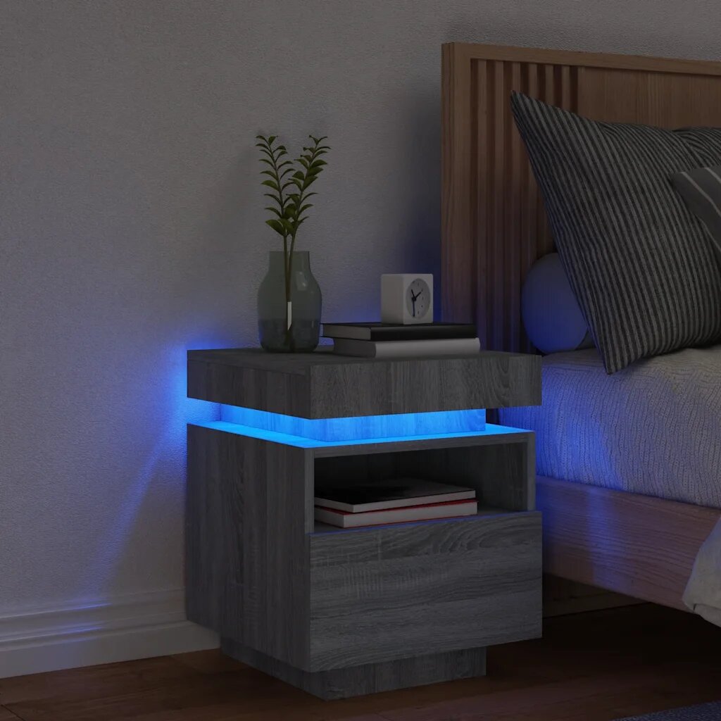 vidaXL Нощно шкафче с LED осветление сив сонома 40x39x485 см