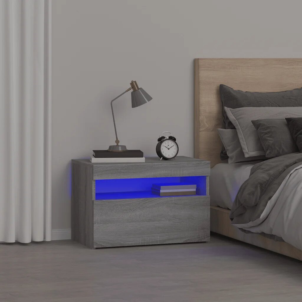 vidaXL Нощно шкафче с LED осветление сив сонома 60x35x40 см