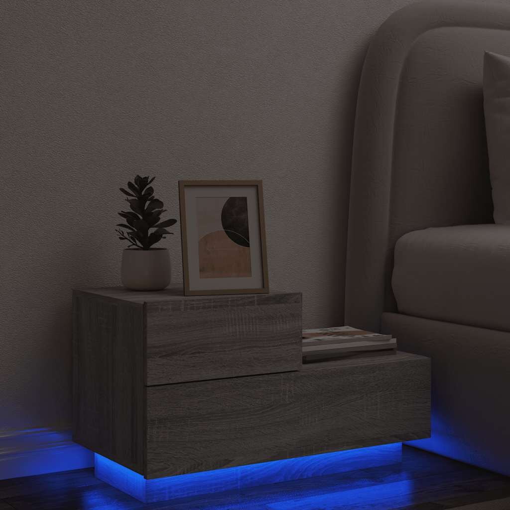 vidaXL Нощно шкафче с LED осветление сив сонома 70x36x405 см