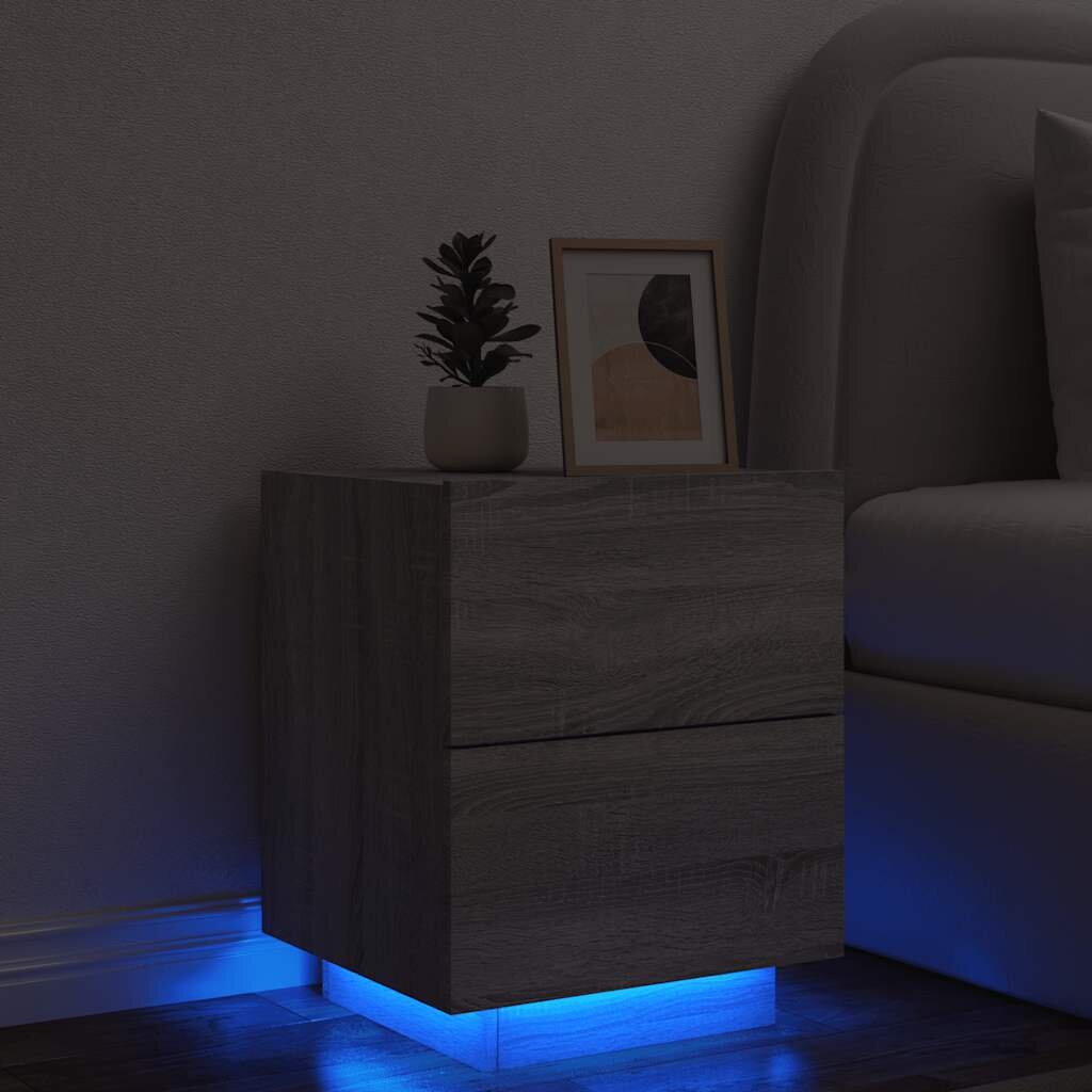 vidaXL Нощно шкафче с LED осветление сив сонома инженерно дърво