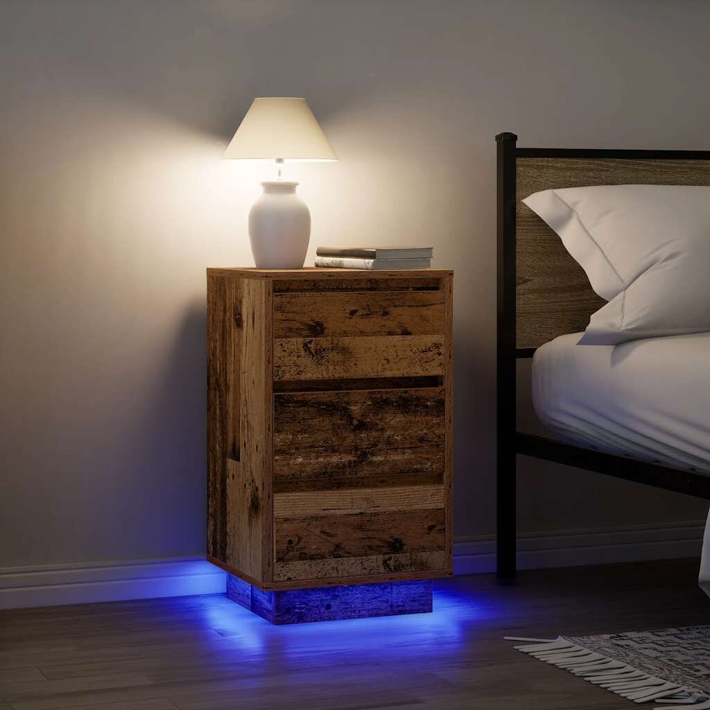 vidaXL Нощно шкафче с LED осветление Старо дърво 38x34x65 cm
