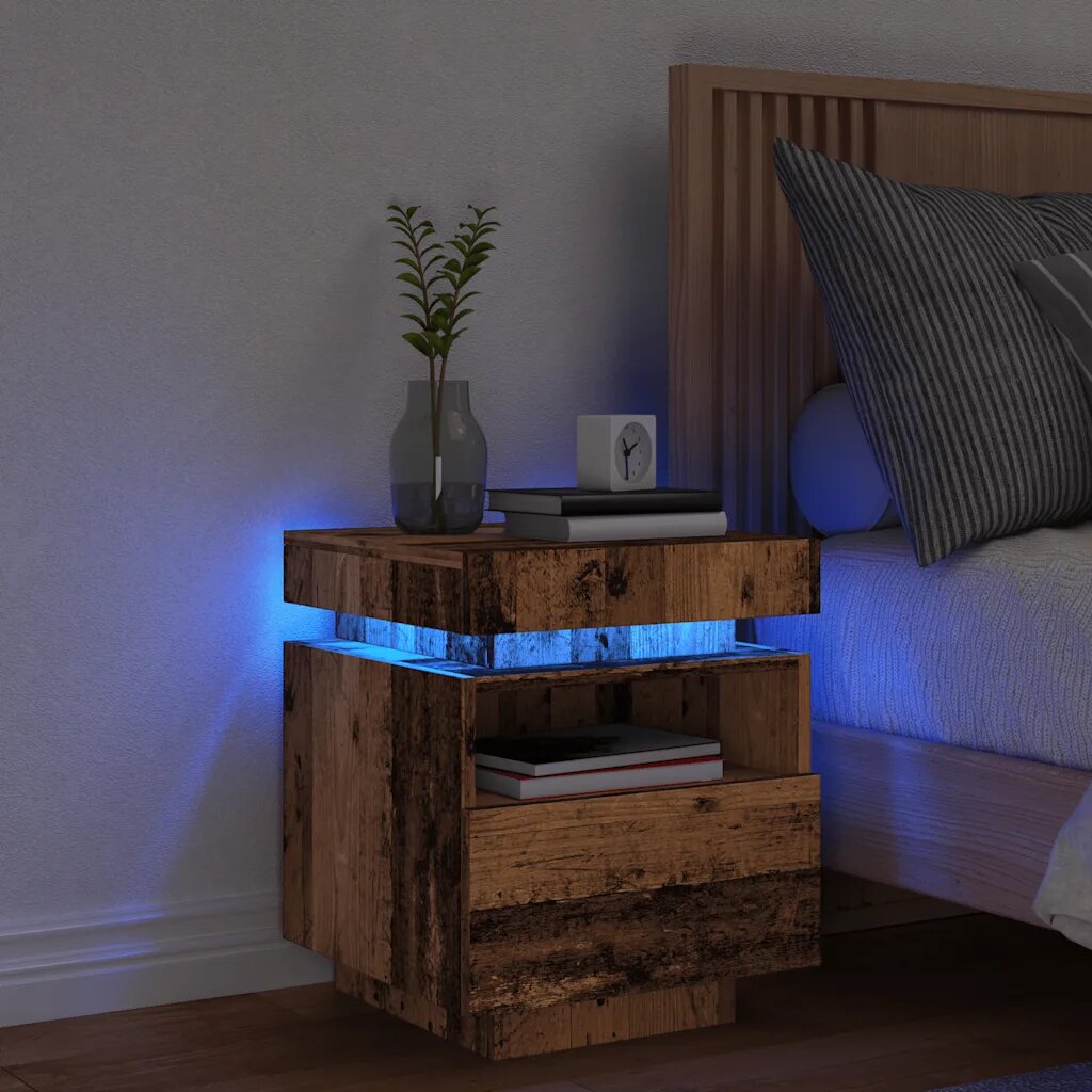 vidaXL Нощно шкафче с LED осветление Старо дърво 40x39x485 cm