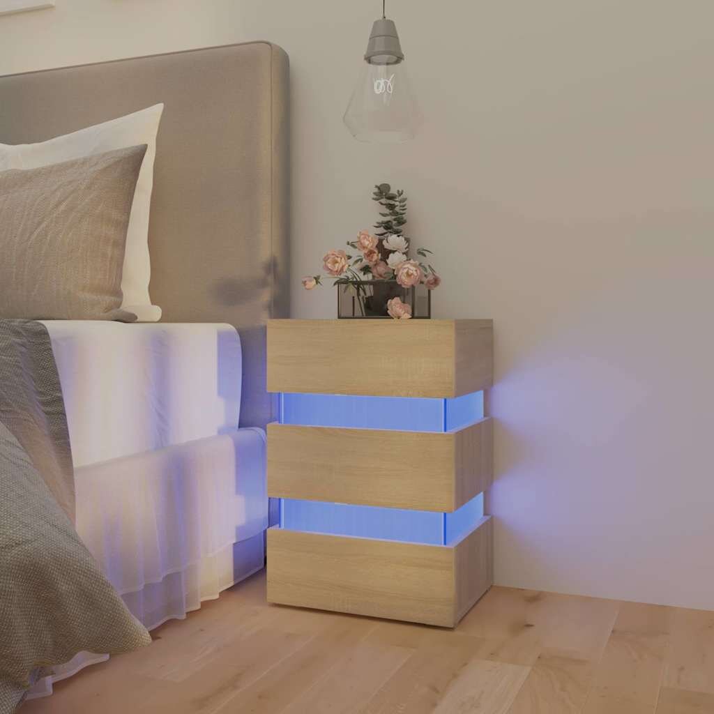 vidaXL Нощно шкафче с LED сонома дъб 45x35x67 см инженерно дърво