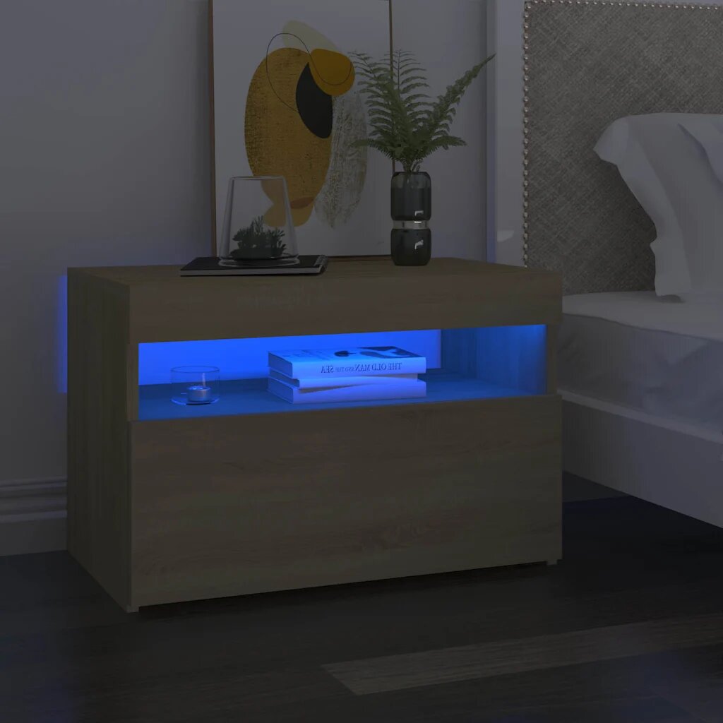 vidaXL Нощно шкафче с LED сонома дъб 60x35x40 см инженерно дърво