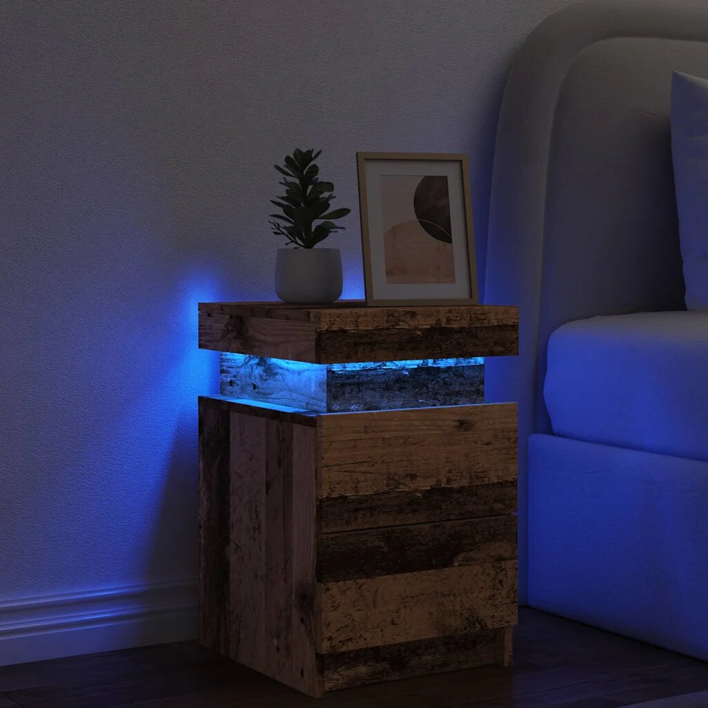 vidaXL Нощно шкафче с LED старо дърво 35x39x55 см инженерно дърво