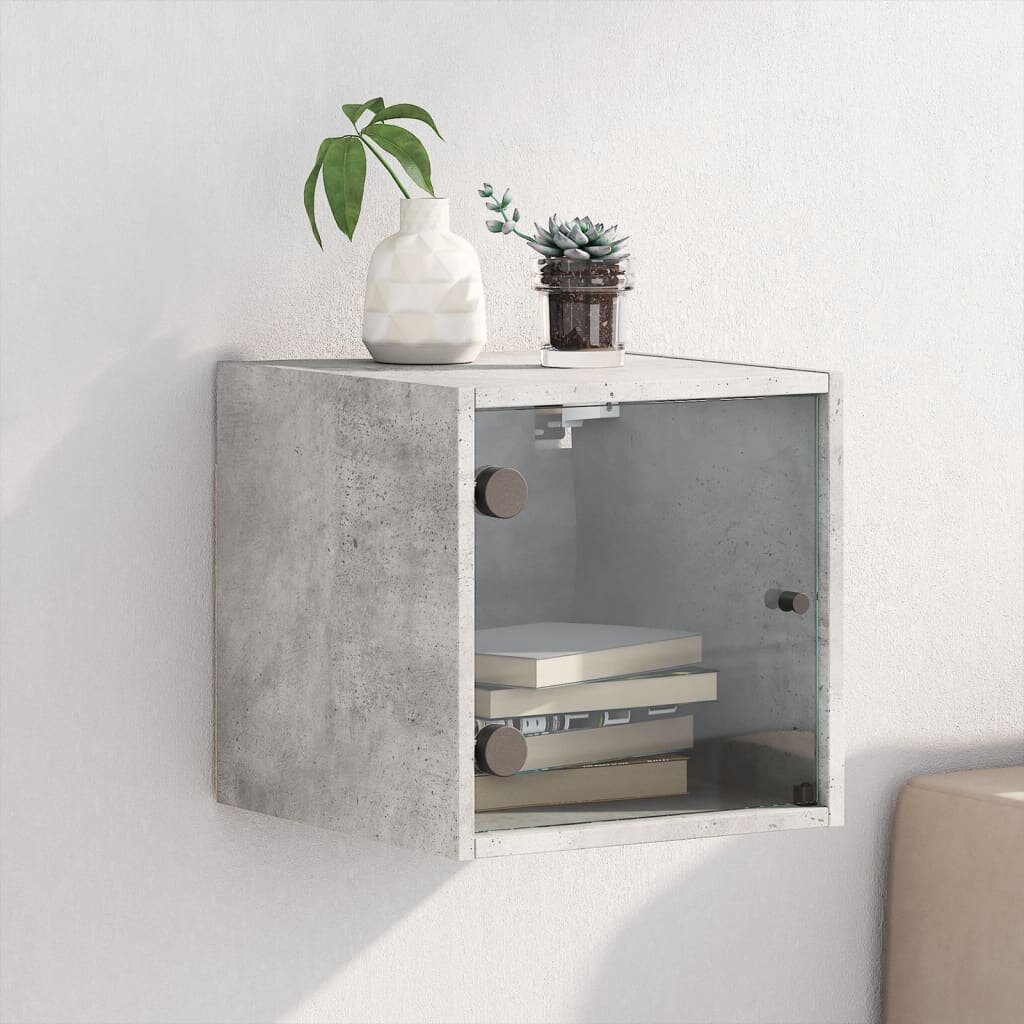 vidaXL Нощно шкафче със стъклена врата бетонно сиво 35x37x35 cm