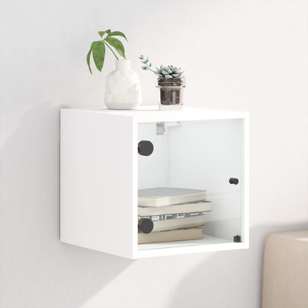 vidaXL Нощно шкафче със стъклена врата бяло 35x37x35 см