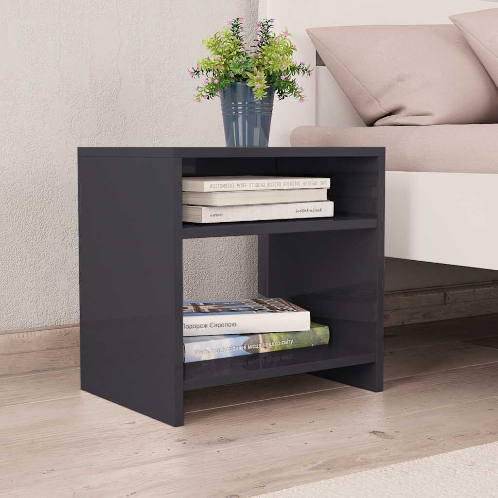 vidaXL Нощно шкафче сив гланц 40x30x40 см инженерно дърво