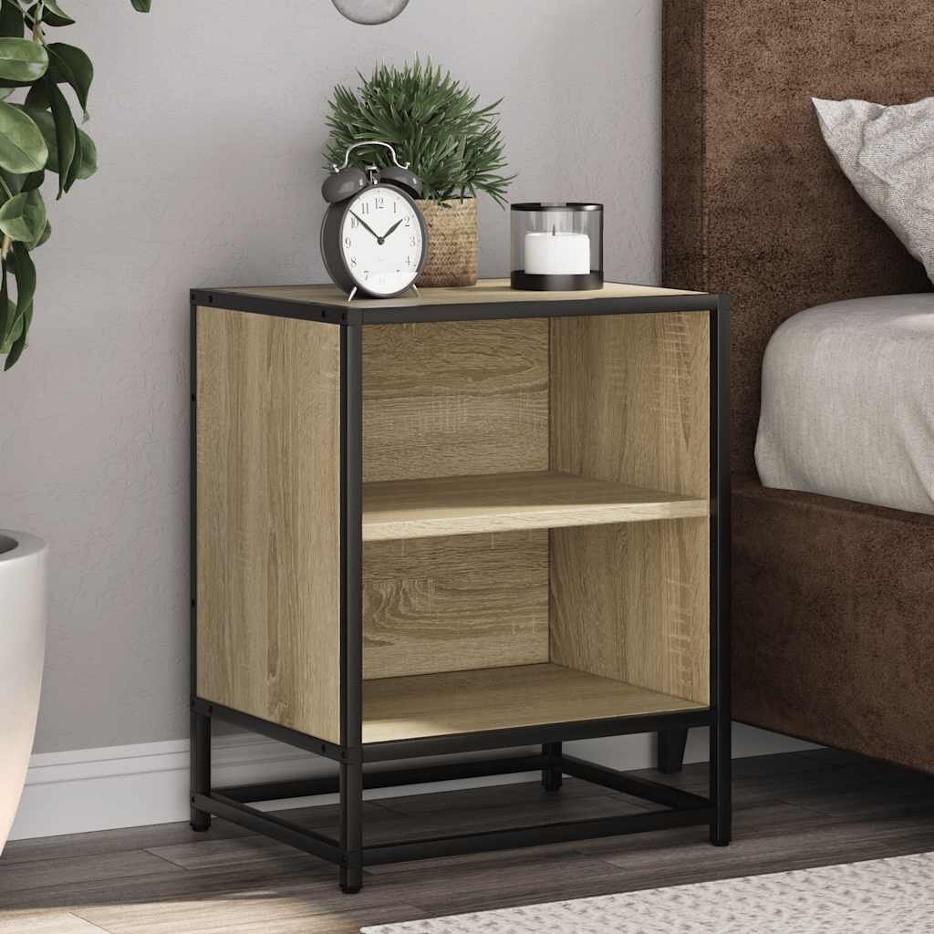 vidaXL Нощно шкафче Сонома дъб 40x31x50cm Изработена дървесина и метал