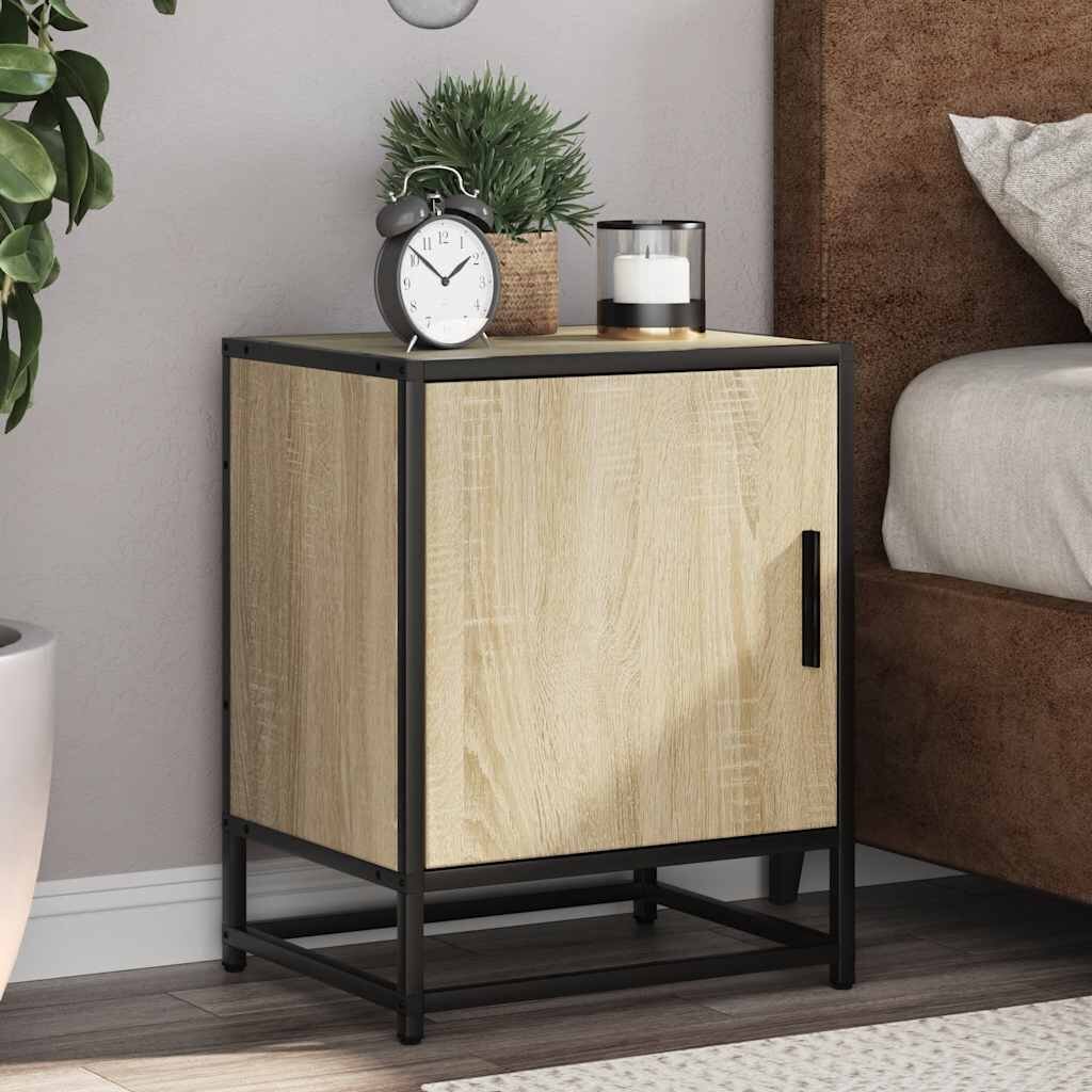 vidaXL Нощно шкафче Сонома дъб 40x31x50cm Изработена дървесина и метал