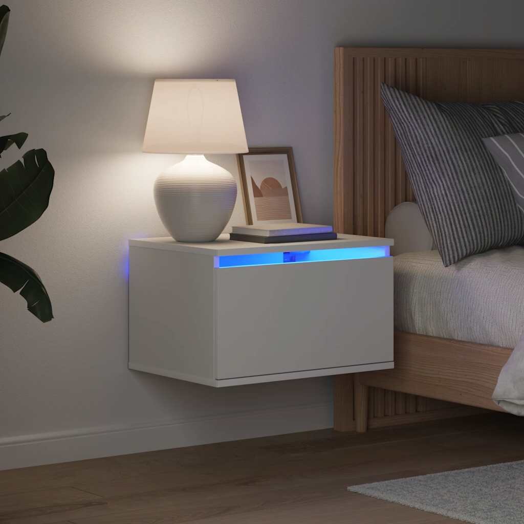 vidaXL Нощно шкафче за стена с LED осветление бяло