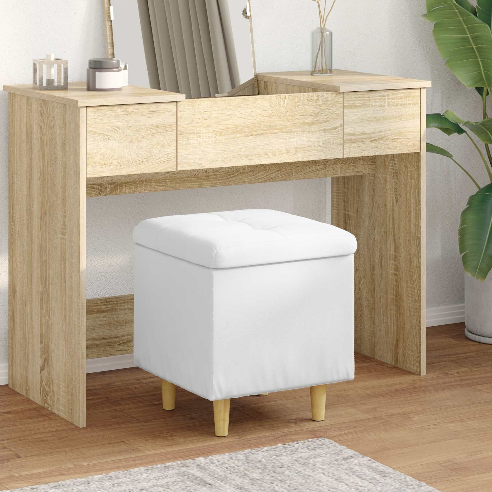 vidaXL О1434томан с място за съхранение Бял 40 x 40 x 45 cm Изкуствена