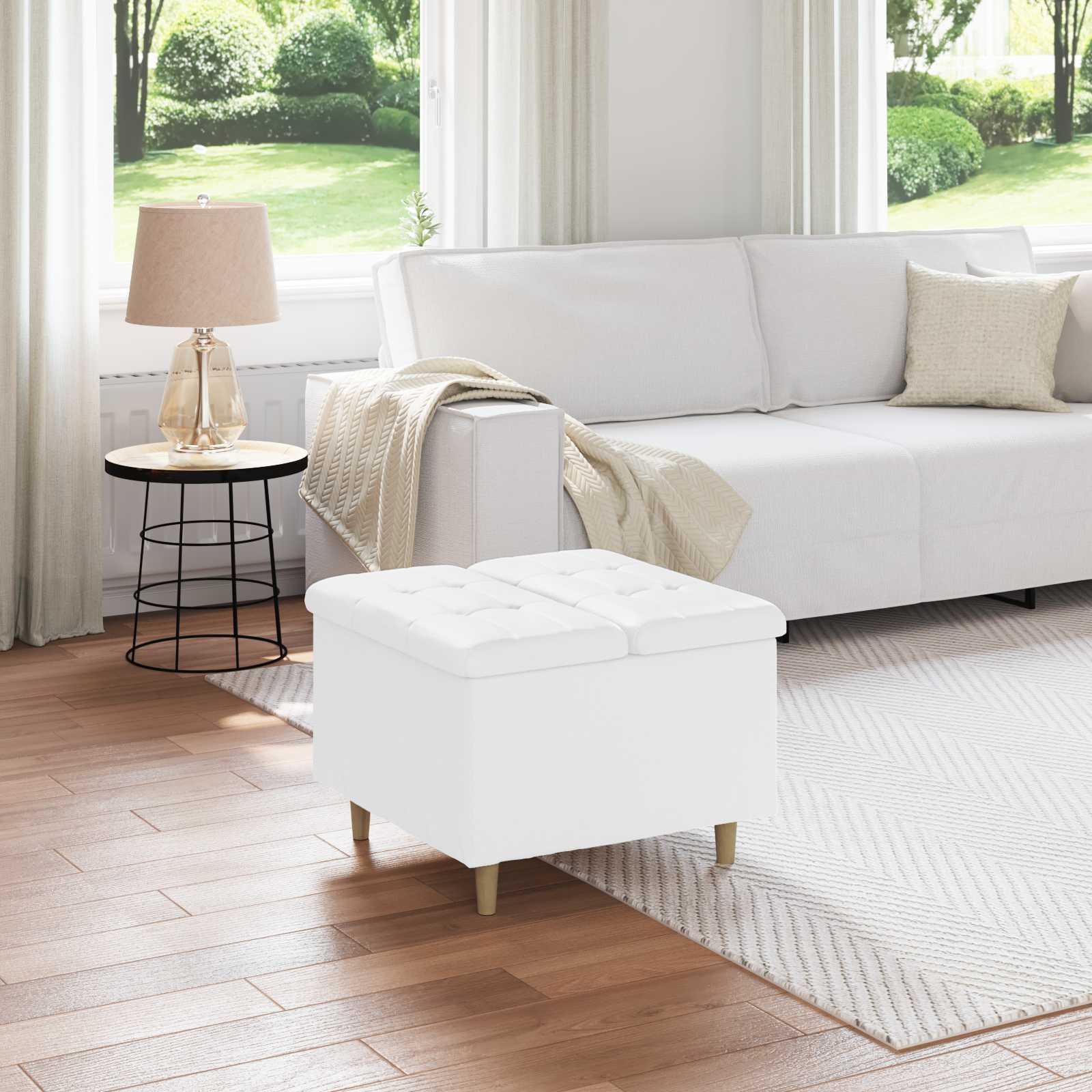 vidaXL О1434томан с място за съхранение Бял 60 x 60 x 45 cm Изкуствена
