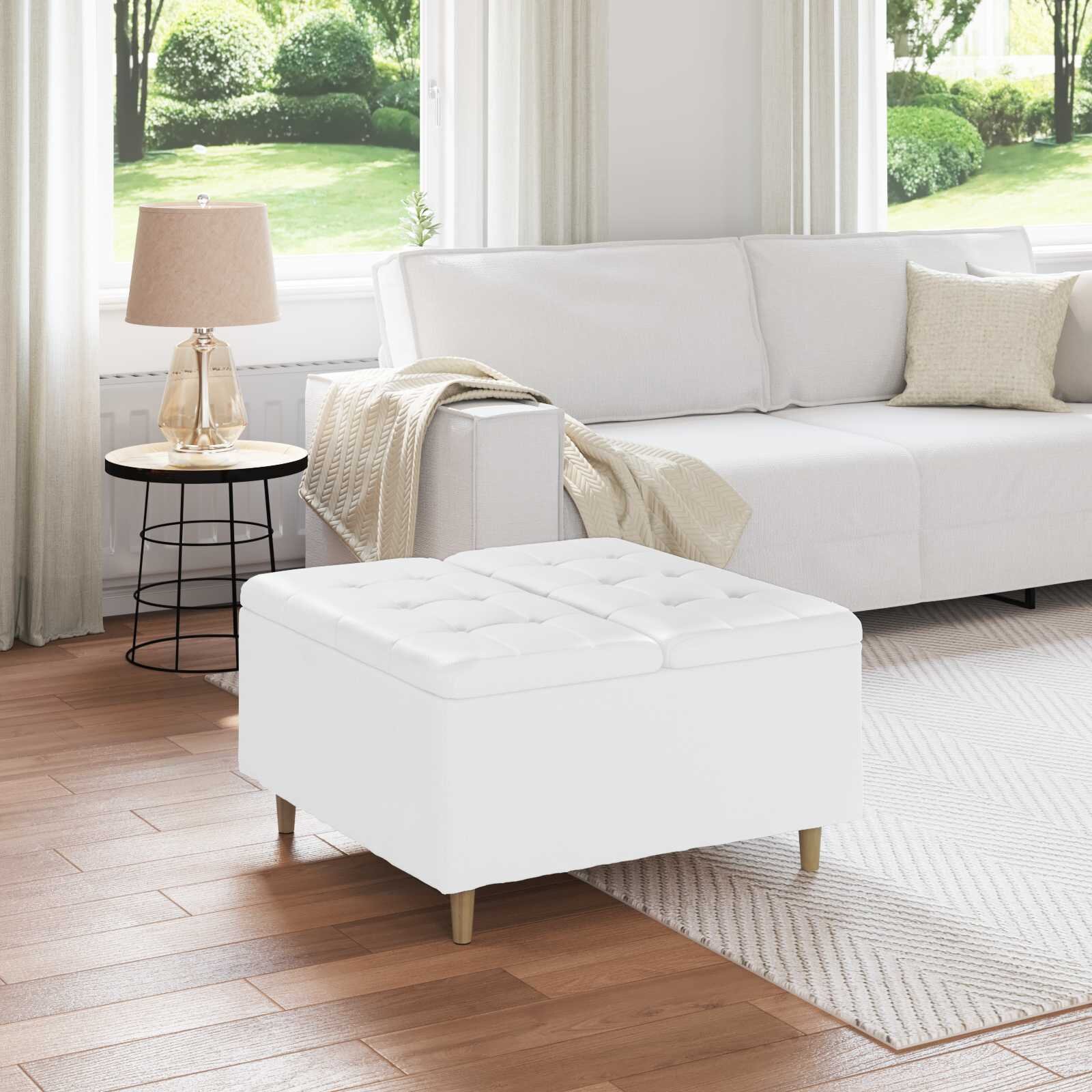 vidaXL О1434томан с място за съхранение Бял 80 x 80 x 45 cm Изкуствена