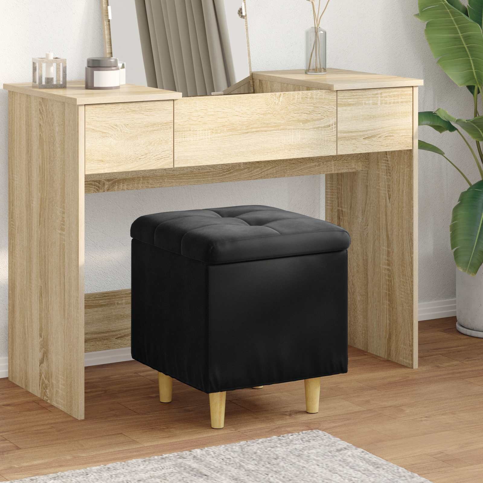 vidaXL О1434томан с място за съхранение Черен 40 x 40 x 45 cm Кадифе