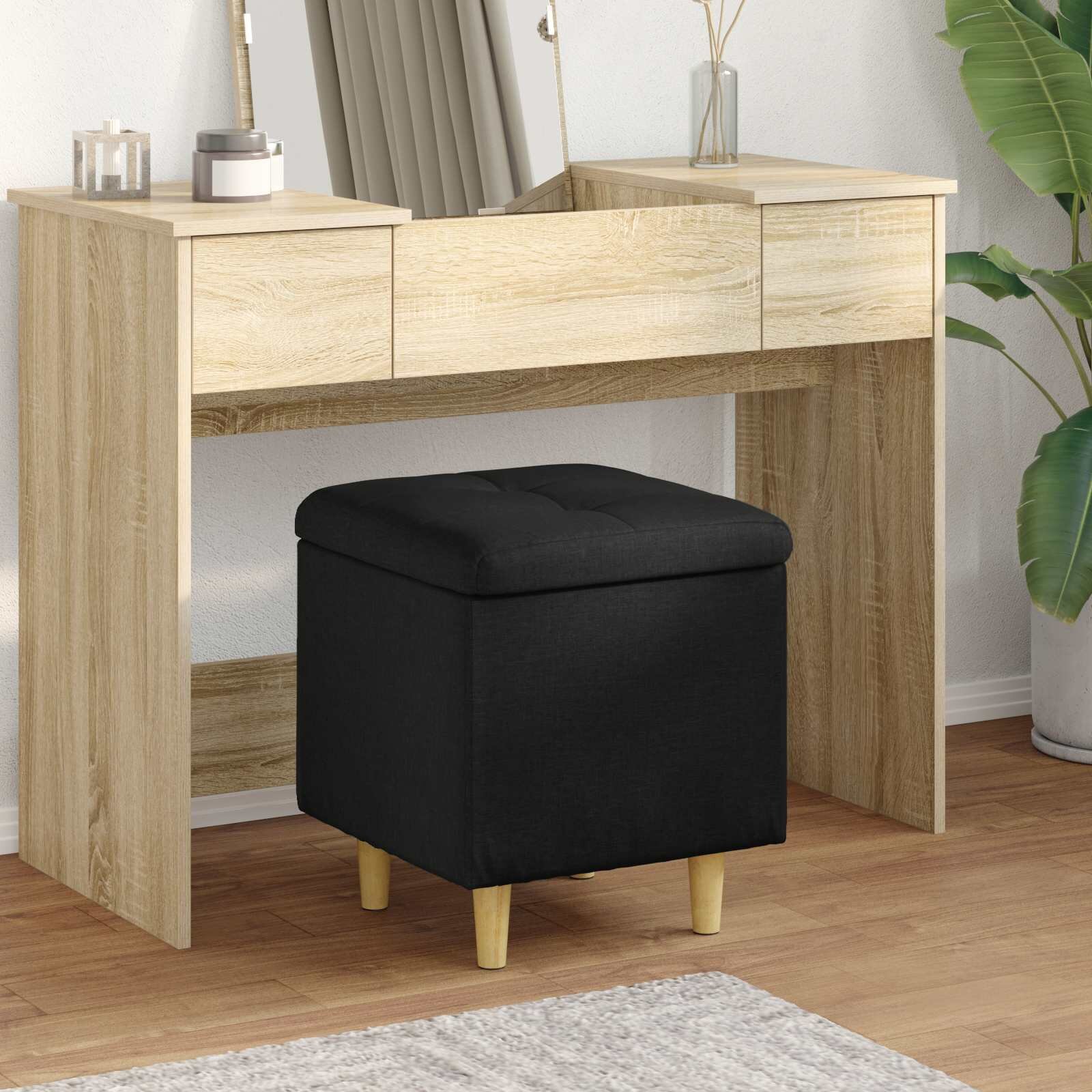 vidaXL О1434томан с място за съхранение Черен 40 x 40 x 45 cm текстил