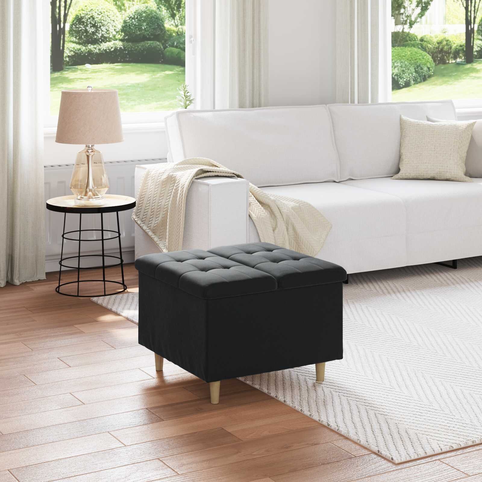 vidaXL О1434томан с място за съхранение Черен 60 x 60 x 45 cm Кадифе
