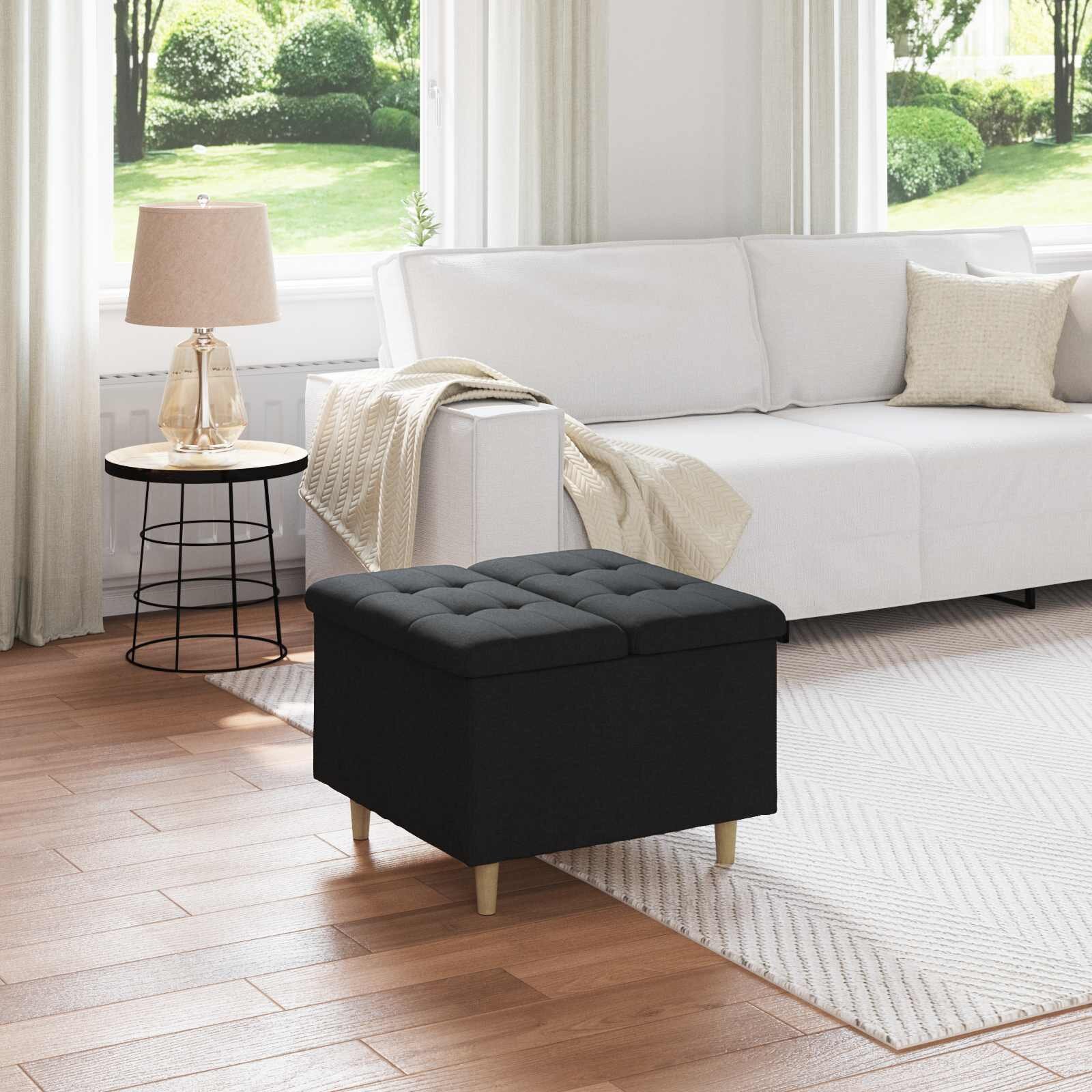 vidaXL О1434томан с място за съхранение Черен 60 x 60 x 45 cm текстил