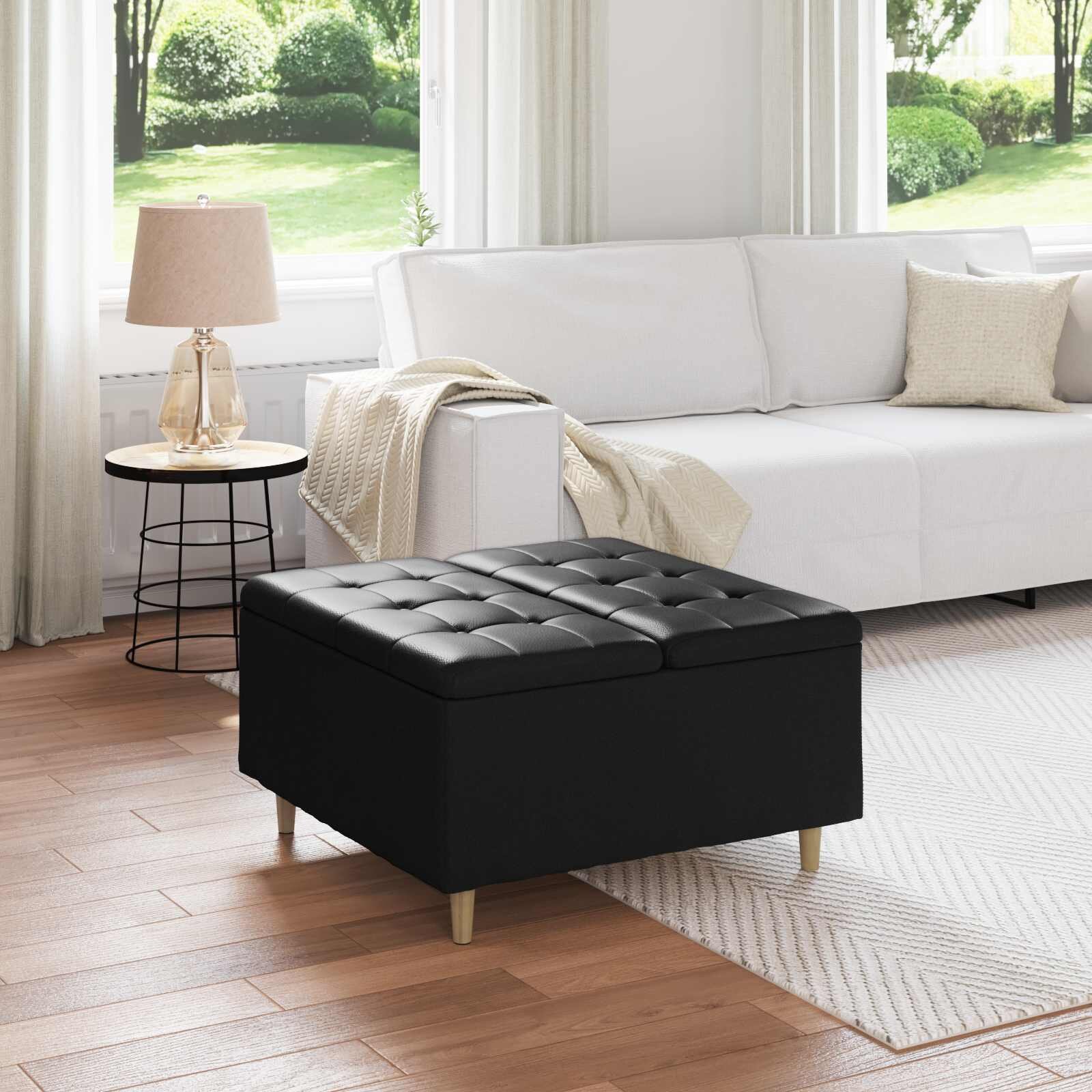 vidaXL О1434томан с място за съхранение Черен 80 x 80 x 45 cm